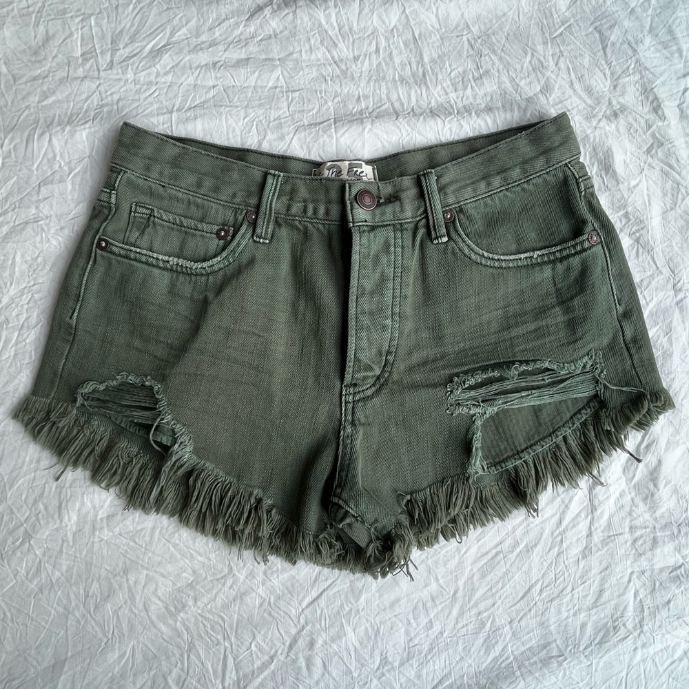 We The Free Green Frayed Jean Shorts